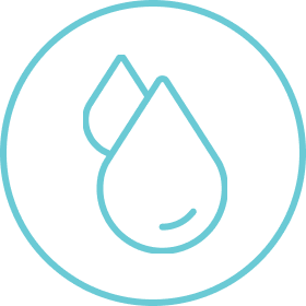 Circle icon with two teal water drops